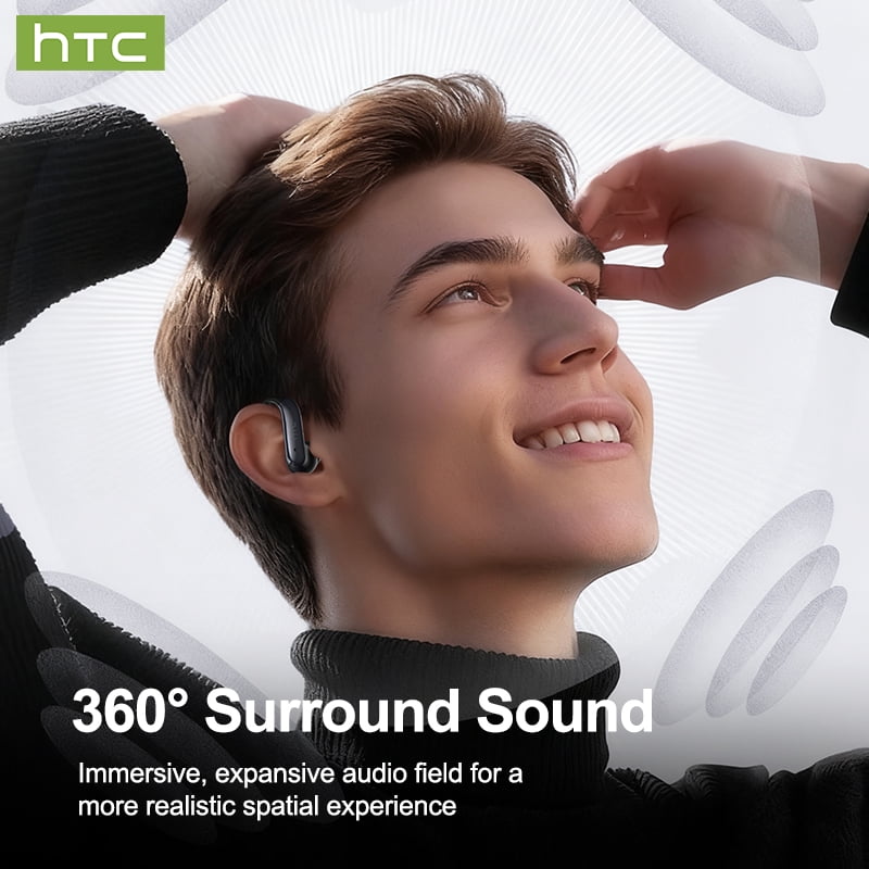 HTC NE63 Wireless Bluetooth 6.0 Open In Ear Earbuds, AI Translator, Noise-Cancelling Headphones, 130+ Languages, 30H,Gray