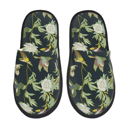 

Slippers for Women Bird and Flower Print Womens Slippers Fuzzy Winter House Shoes Soft Anti-Skid Slippers Indoor and Outdoor