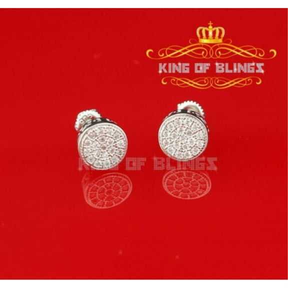 King of Bling's Aretes Para Hombre 925 White Silver 0.76ct Cubic Zirconia Round Ladies Earrings