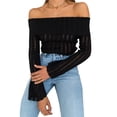 thumbnail image 2 of Seyurigaoka Striped Off Shoulder Knitted T-Shirts for Women Autumn Spring Casual Long Sleeve Slash Neck Pullovers Tops, 2 of 9
