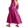 thumbnail image 3 of Robe Longue pour Femmes Manches Longues Col Carré Broderie Fleur Robe Évasée, 3 of 6