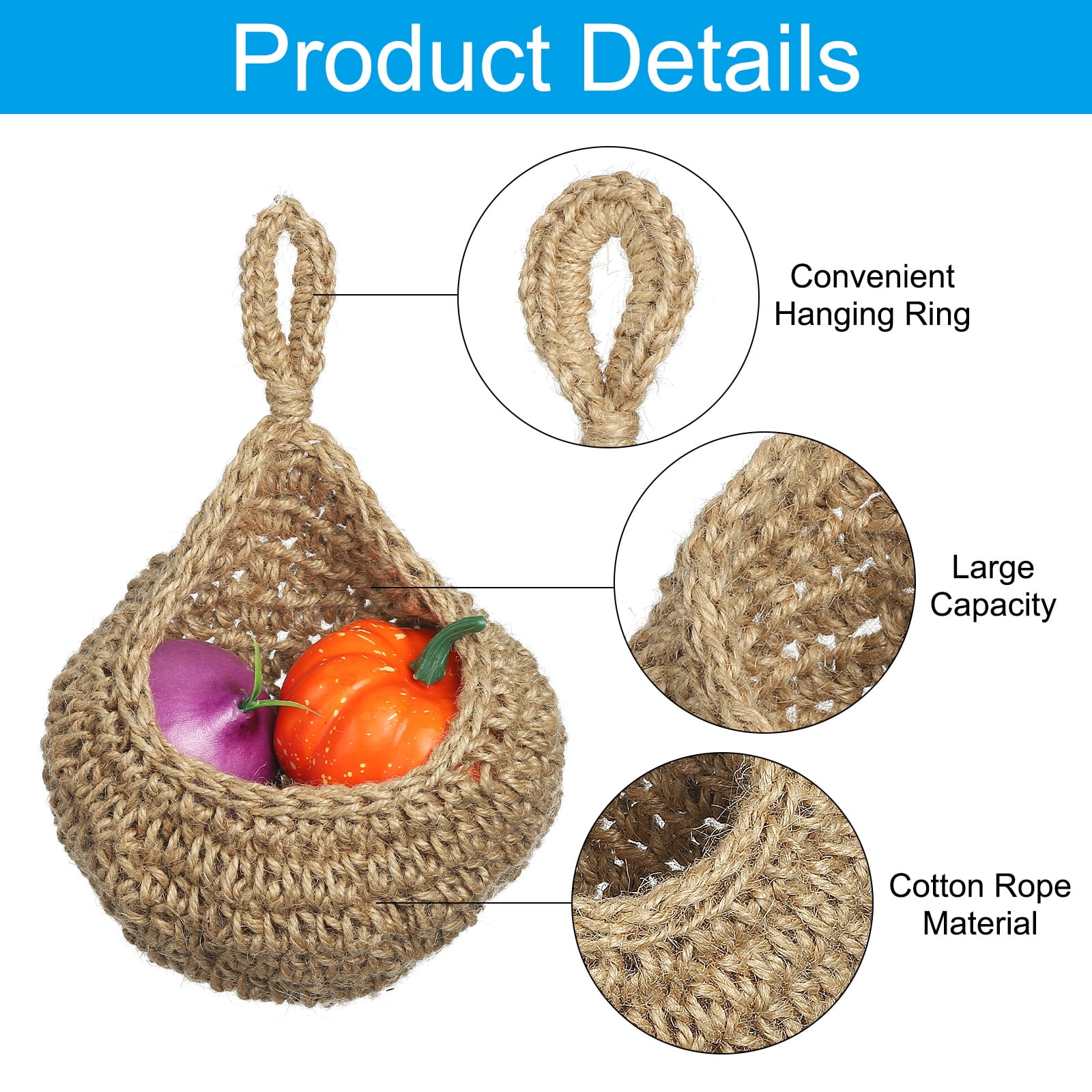 Unique Bargains Teardrop Home Decor Storage Wall Hanging Basket for Vegetable Brown Medium