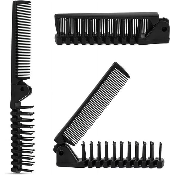 Folding Hair Brush and Comb, Plastic Portable Travel Hair Brush Pocket Hair Comb Double Headed Massage Hair Comb for Thick, Thin Hair (Black)