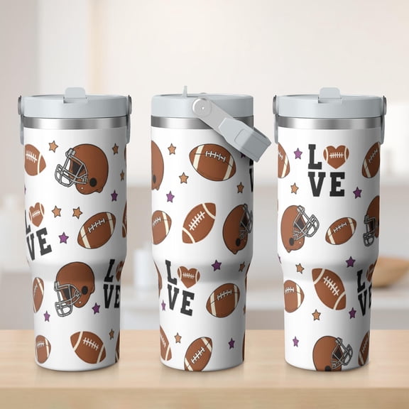 Cute football tumbler 30oz water bottle with straw 304 stainless steel travel cup coffee mug suitable as a gifts for women