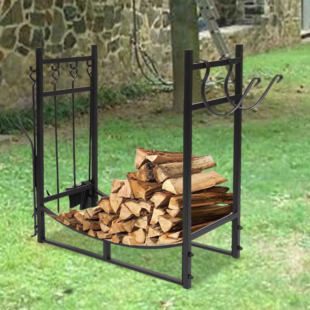 30 Fireplace Logs Rack, Indoor/Outdoor Heating Logs Storage Rack Holder,  Premium Metal Log Basket Stand for Firewood, Fireplace/Fire Pit Firewood Log  Carrier Holder, w/Integrated Hooks, Black, A1924 - Walmart.com