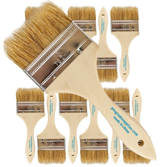 Vermeer Chip Paint Brushes - 12-Pack - 3" Chip Brushes for Paints, Stains, Varnishes, Glues, & Gesso