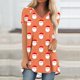thumbnail image 1 of Puntoco Blusa de cuello en V con mangas raglán cortas y espalda larga con estampado navideño informal a la moda para mujer, 1 of 5