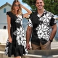 thumbnail image 2 of Yuyamidu His and Hers Matching Outfits Polynesian Dress for Women Midi Dresses Hibiscus Shirt for Men Beach Shirts Button Down Short Sleeve Shirt Ruffle Sleeve Tiered Dress with Pocket, Size 2XS, 2 of 6