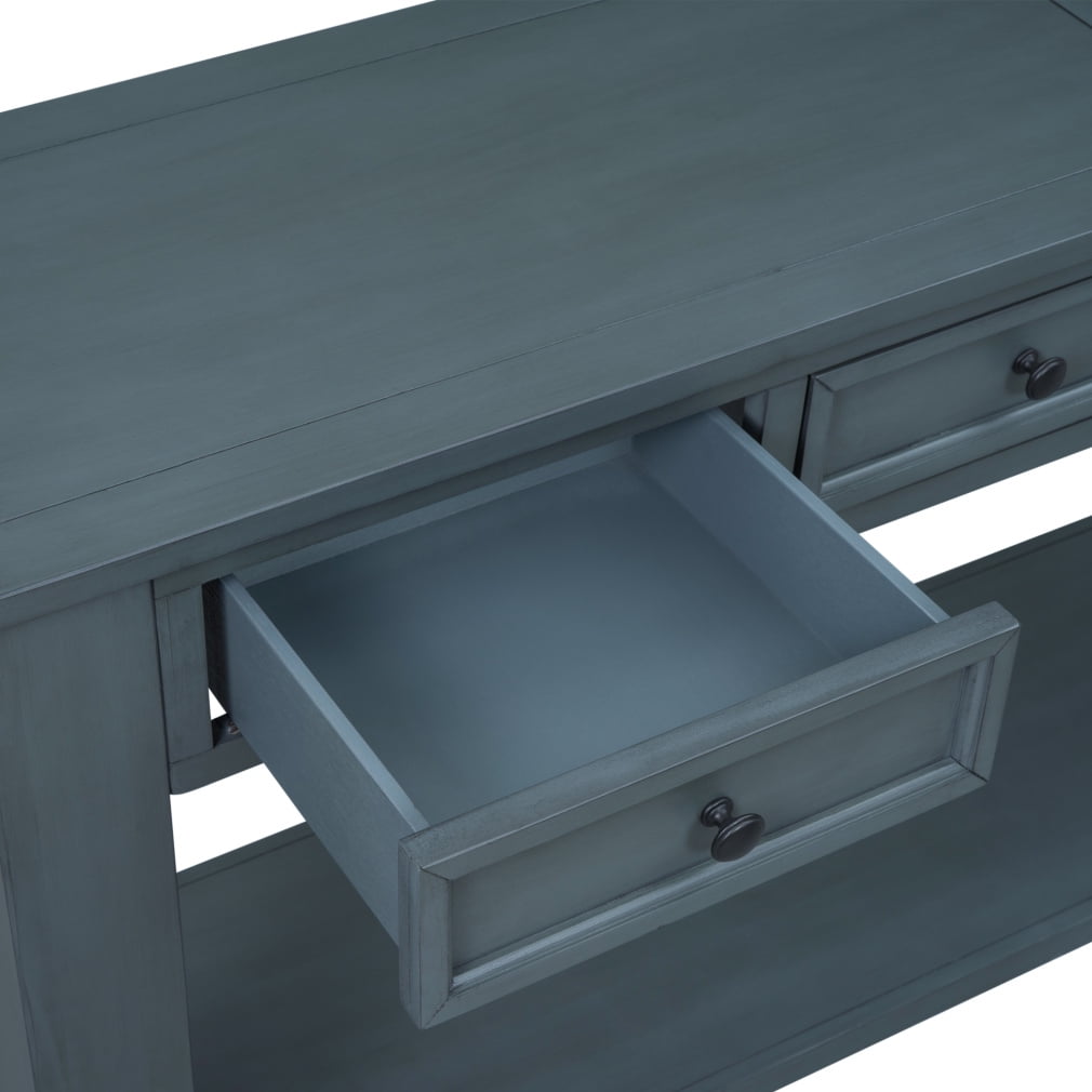 Solid Wood Console Table With 4 Drawers And 1 Bottom Shelf For Entryway, Hallway, Easy Assembly, 63 Inch Long Sofa Table, Navy