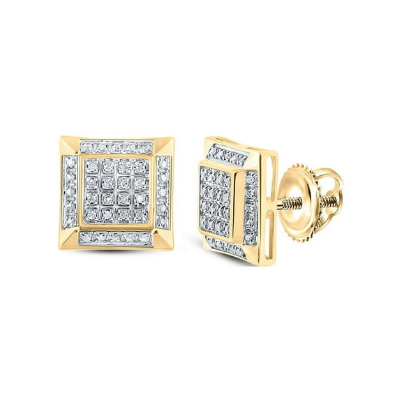 Macey Worldwide Jewelry 10k Yellow Gold Mens Diamond Square Earrings 1/5 Ctw