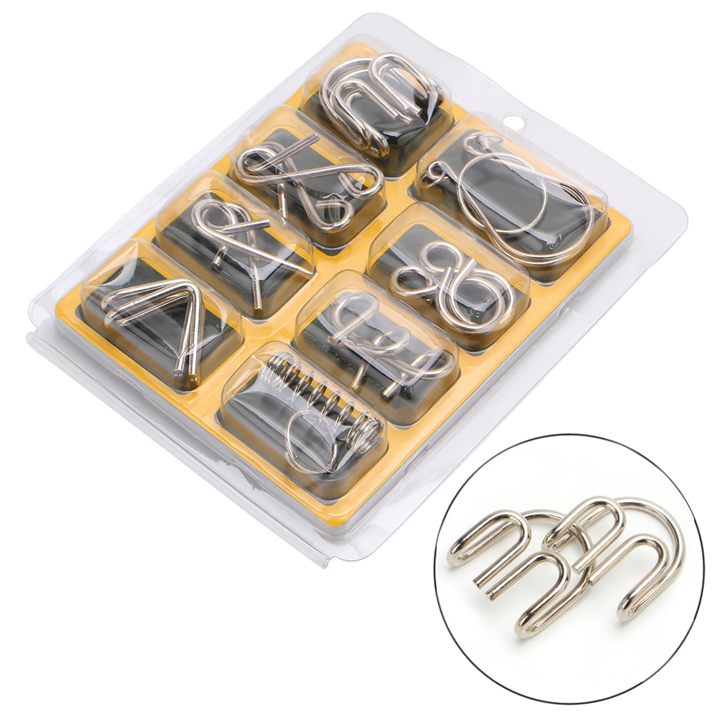 8x Metal Wire Puzzle Game IQ Mind Test Brain Teaser Toys Play Fun For Kid Adult 