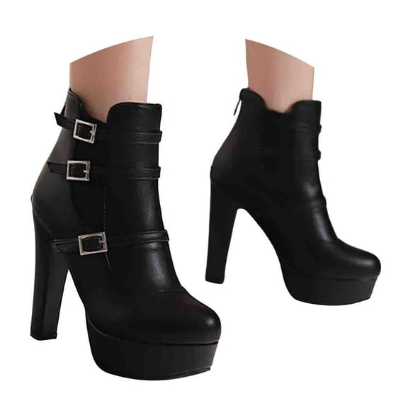 Mostsola Boots for Women Elastic Ankle Boots Platform Heels Buckle Strap Zipper Booties