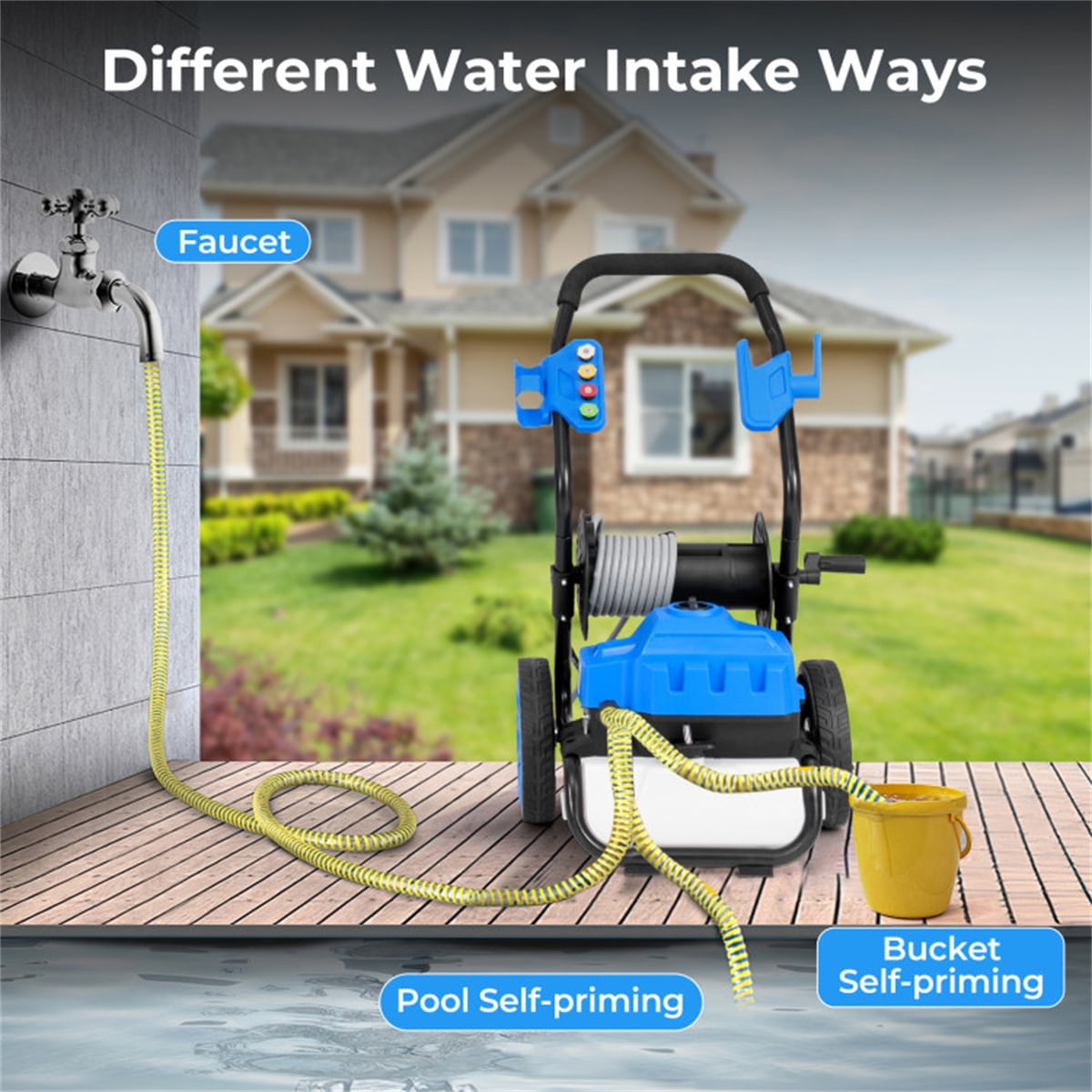 2300 PSI Electric Pressure Washer with Wheels, 1.8 GPM High Power Washer for Driveway, Patio, Deck & Car Cleaning | Includes 5 Quick-Connect Nozzles, Soap Dispenser, 21ft Hose & 35ft Cord
