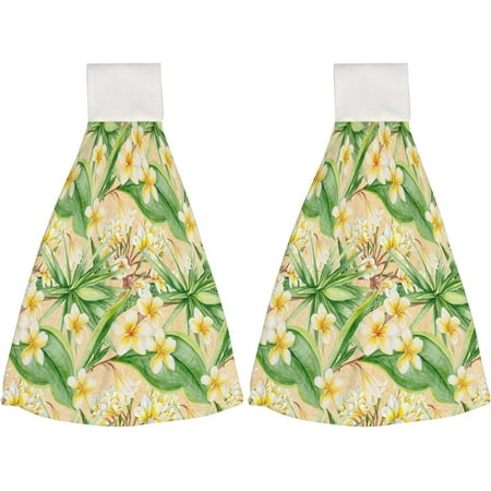 

Hanging Towels 2 Pcs Dish Towels Watercolor Tropical Sand Flowers Absorbent Hand Towels with Hanging Loop Washcloth for Bathroom Kitchen