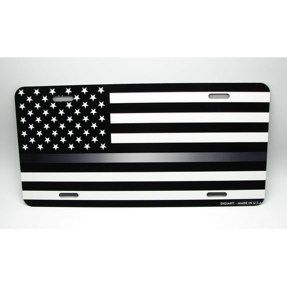 THIN SILVER LINE METAL CAR LICENSE PLATE AMERICAN TACTICAL FLAG CORRECTIONS - Aluminum ( 12 inch x 6 inch )