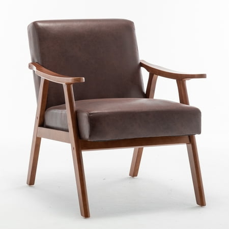 LegaHome Mid-Century Modern Accent Chair, Tech Cloth Fabric Arm Chair with Solid Wood Frame and Extra-Thick Backrest, Upholstered Lounge Armchair Comfort Reading Chair for Living Room, Dark Brown