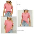 thumbnail image 6 of Women's V-Neck Ruched T-Shirt, Short Sleeve Top, Loose Breathable Tee in Pink, Perfect for Spring and Summer, Size S, 6 of 7