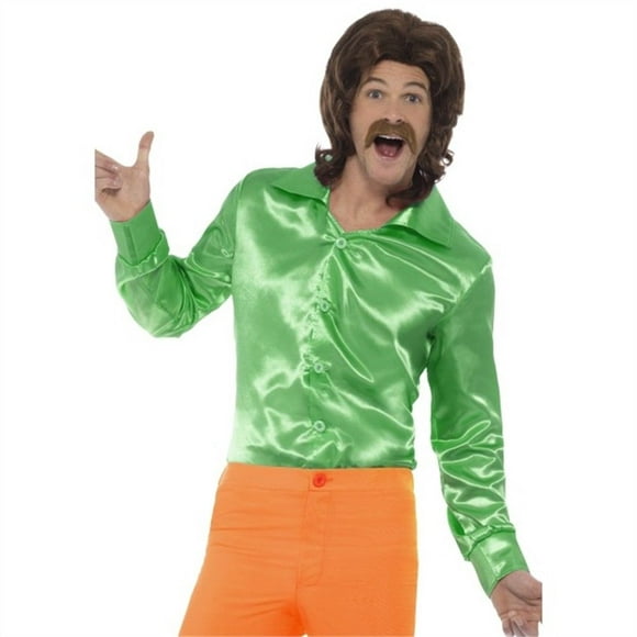 Années 70 Vert Costume Chemise Adulte Hommes Rétro Disco Hippie Déguisement MD-LG
