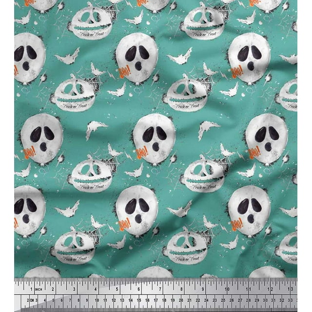 Soimoi Silk Fabric Spider Web,Bat & Ghost Halloween Fabric Prints by Yard 42 Inch Wide