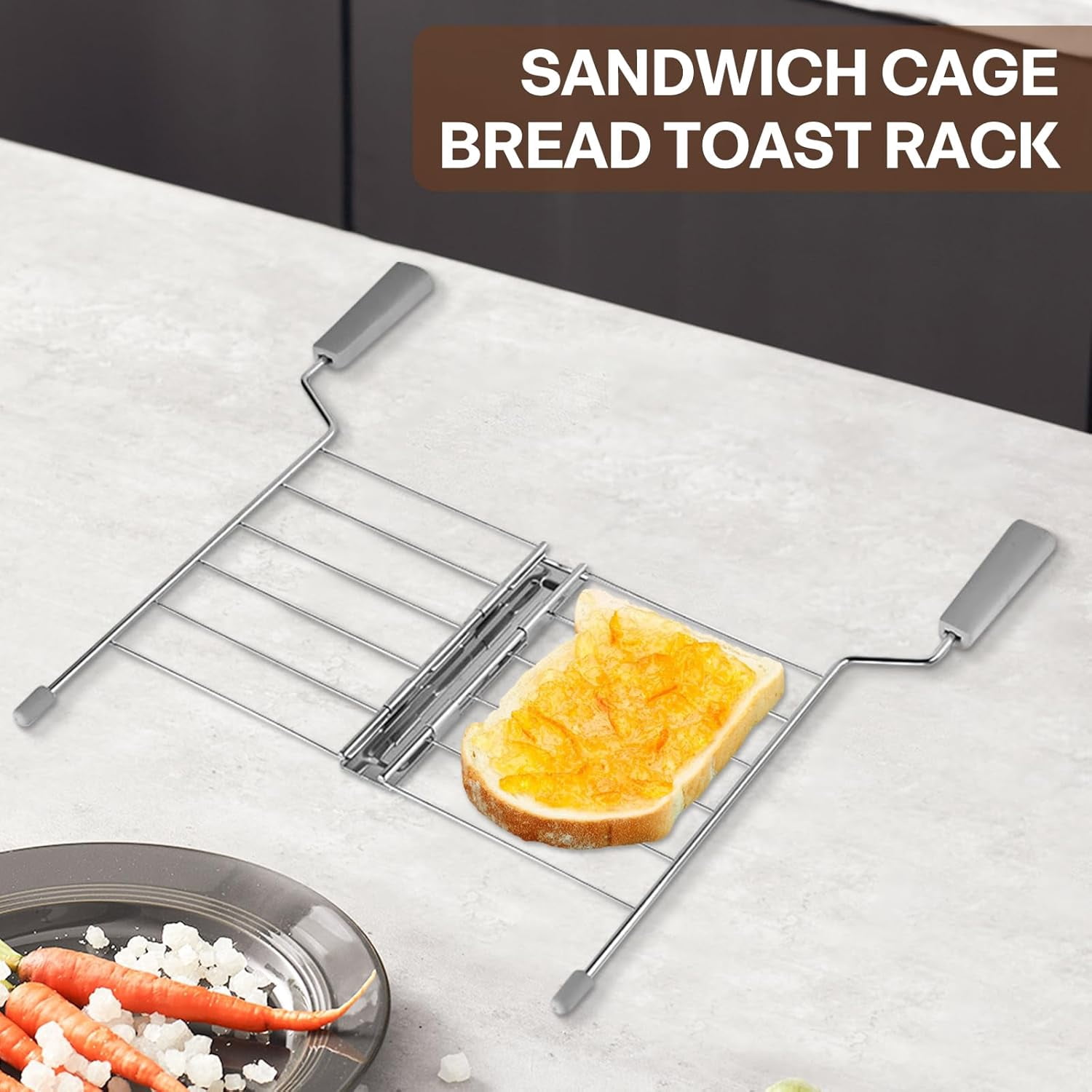 ABCISI Toast Slice Holder, Toaster Warming Rack, Practical Stainless Steel Kitchen Tool Sandwich Cage Bread Toast Rack for Baking Home, Gray