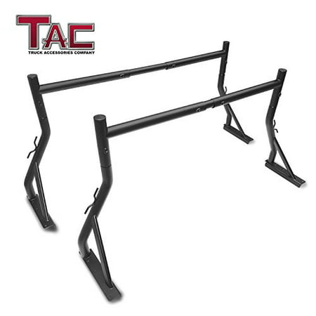 TAC Adjustable Truck Bed Ladder Rack 2 Bars Pick up Rack 500 LBS Capacity Utility Contractor Universal Custom Fit Kayak Canoe Boat Ladder Pipes Lumber Cargo Carrier