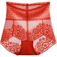 thumbnail image 4 of uublik Women's Panties High Waist Breathable Briefs Soft Underpants Ladies Stretch Panties Lace Underwear Red, 4 of 4