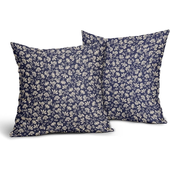 Navy Blue Beige Vintage Floral Block Print Pillow Covers 20X20 Inch Vintage Daisy Flowers Decorative Pillow Cases Set of 2 Farmhouse Home Decor Rustic Cute Throw Pillows for Sofa Couch Outdoor