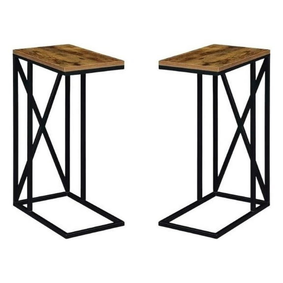 Home Square Tucson End Table in Nutmeg Wood Finish and X Metal Frame - Set of 2
