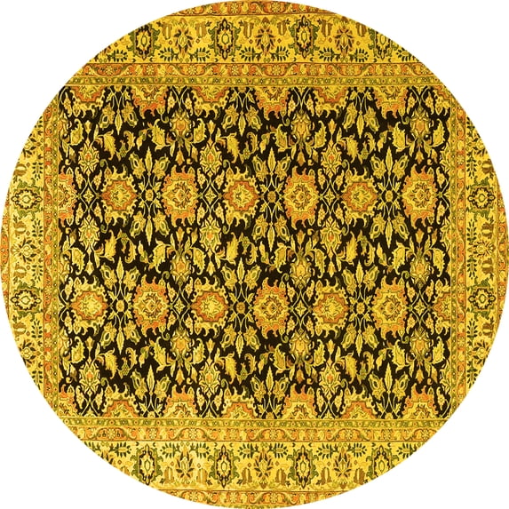 Ahgly Company Machine Washable Indoor Round Persian Yellow Traditional Area Rugs, 6' Round