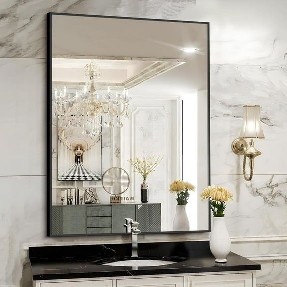 Mirstory 20.2"x28.2" Rectangle Bathroom Vanity Wall Mirror with Metal Frame,Black