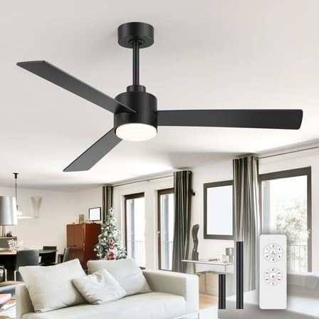 ALKAFY 52 inch Black Ceiling Fan with LED Light - 3 Blades, 6 Speeds, Remote, for Bedroom & Living Room
