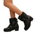 thumbnail image 4 of Tawop Ladies Boots Chunky Low Heel Buckle Winter Fall Black Boots, 4 of 7