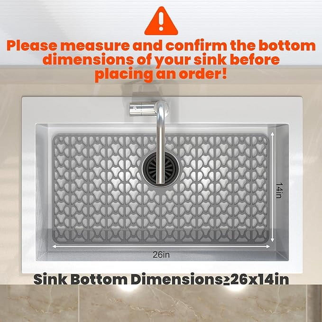 Silicone Sink Mat 24.8"x 13", Grey Kitchen Sink Protector Grid Accessory with Rear Center Drain Non-slip Folding Sink Grates for Bottom of Farmhouse Stainless Steel Porcelain Sink