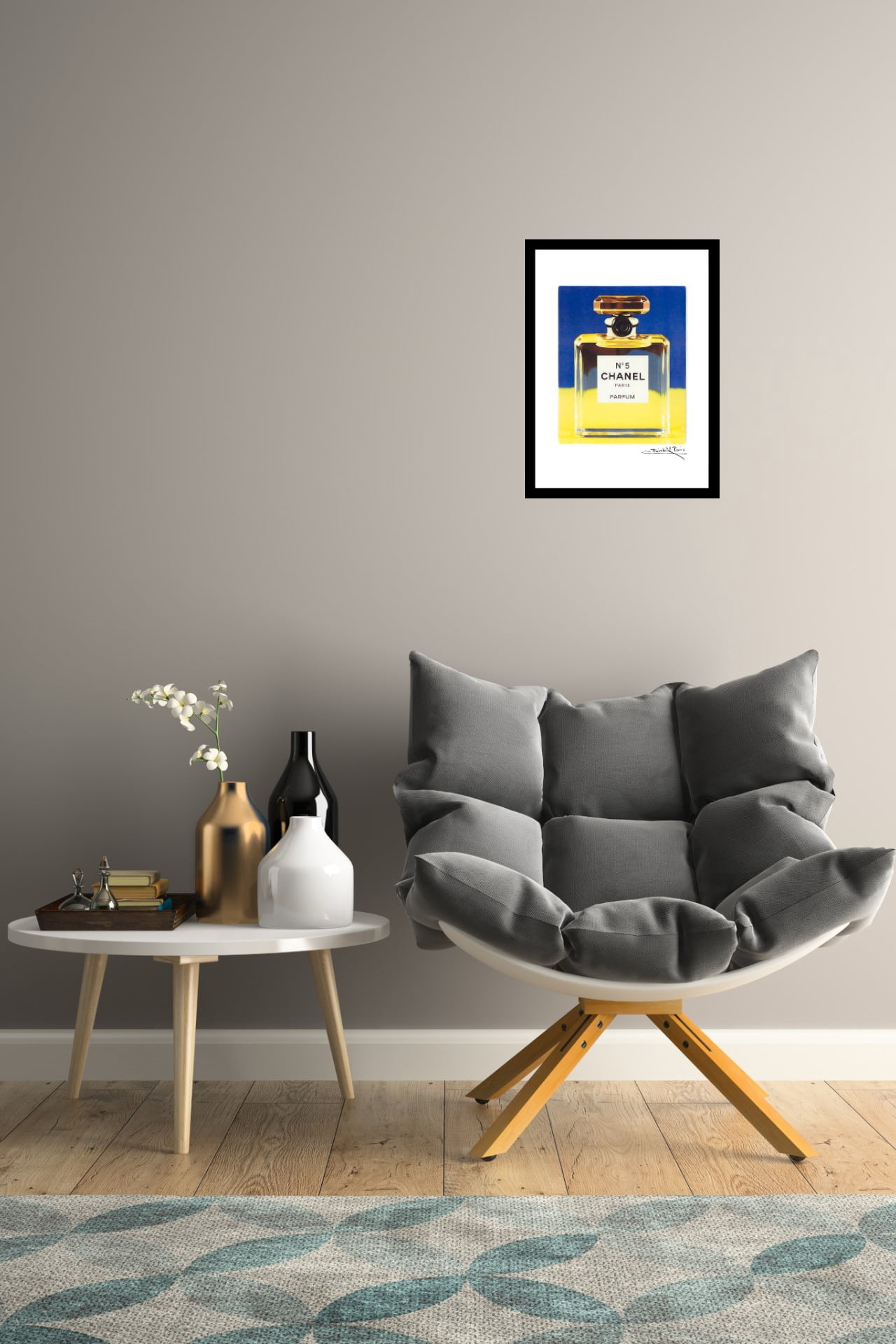 Venice Beach Collection's Bold Blue & Yellow Fashion Perfume Bottle 14x18 Framed Print