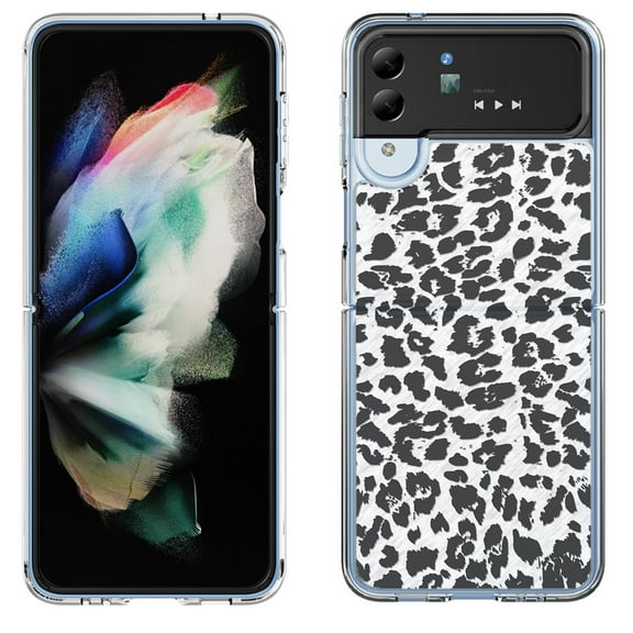 Shockproof Bumper Phone Case for Samsung Galaxy Z Flip 4 5G, by OneToughShield ® - Cheetah B/W