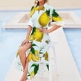 thumbnail image 4 of Cute Lemon Print on Blue Background Long Sleeved Shirt Dress loose women's dress dresses for special events, 4 of 6