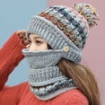 thumbnail image 3 of D-GROEE 3Pcs Womens Girls Multicolor Knit Beanie Scarf Mask Set Soft Warm Woolen Yarn Lined Winter Ski Hat with Pompom, 3 of 7