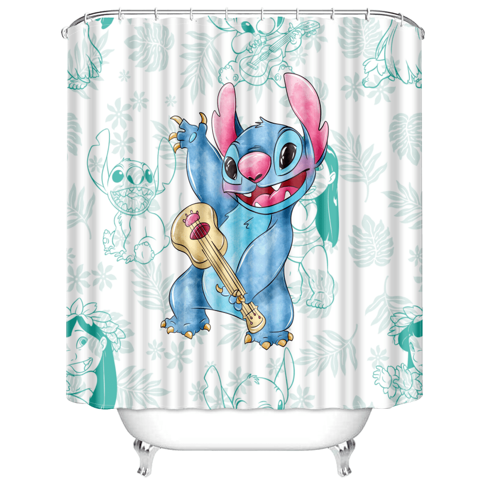 Lilo And Stitch Shower Curtain Set Cartoon Printed Home Decor Curtain