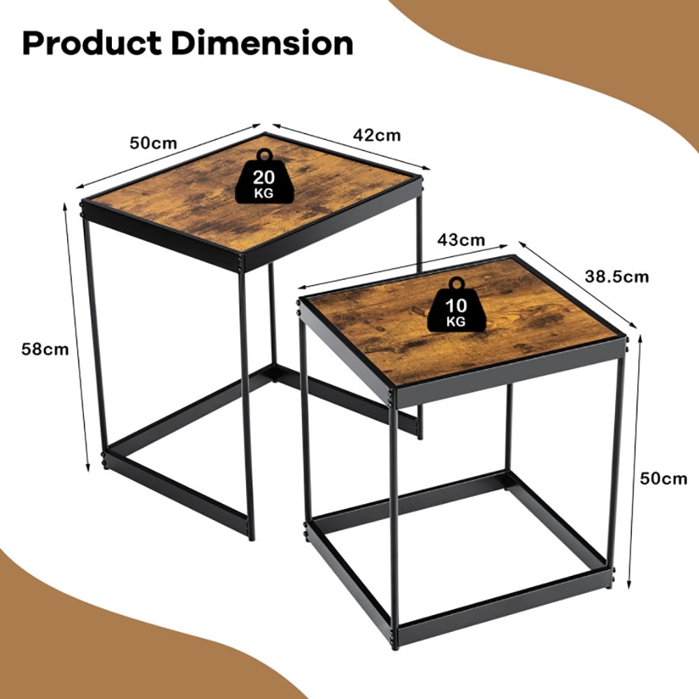 Finihen Rectangular Nesting Coffee Table, Modern Nesting Side Set, Set of 2 Modern Nesting End Tables with Metal Legs, for Living Room, Reception Room, Rustic Brown Finihen Rectangular Nesting Coffee Table, Modern Nesting Side Set, Set of 2 Modern Nesting End Tables with Metal Legs, for Living Room, Reception Room, Rustic Brown