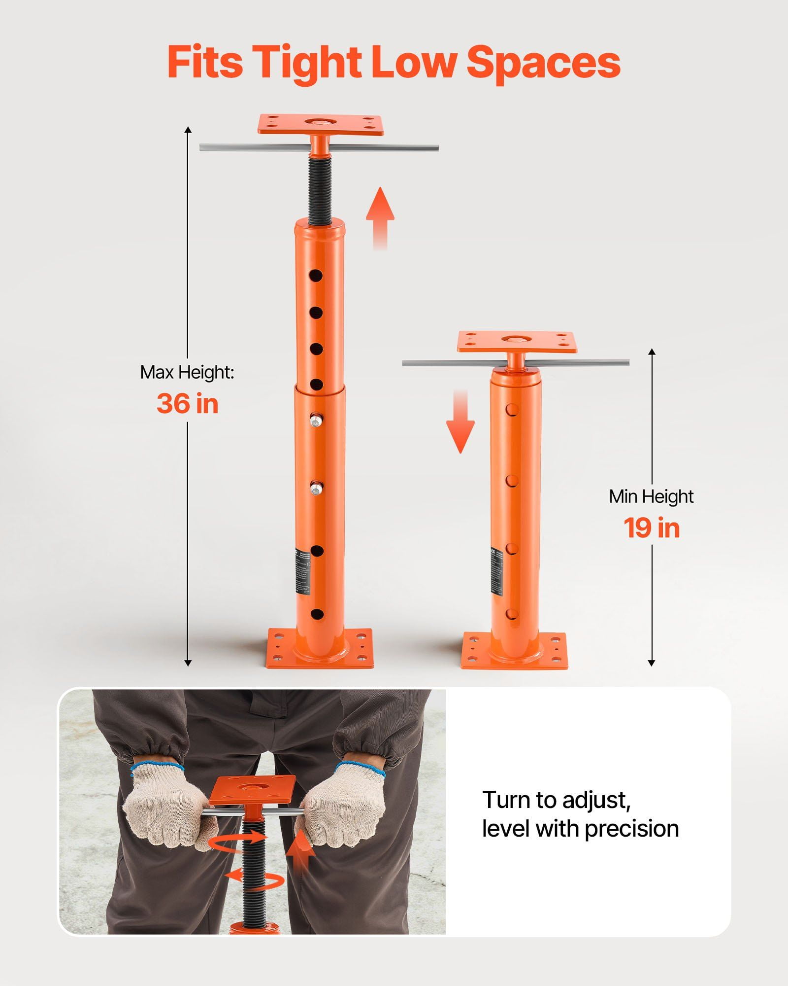 2 Pack House Floor Jacks 19-36 Inch Height 18000 lbs Max Load Adjustable Support Beam Basement Jack Post Pole Leveling Lift Steel Telescoping Post Temporary Support