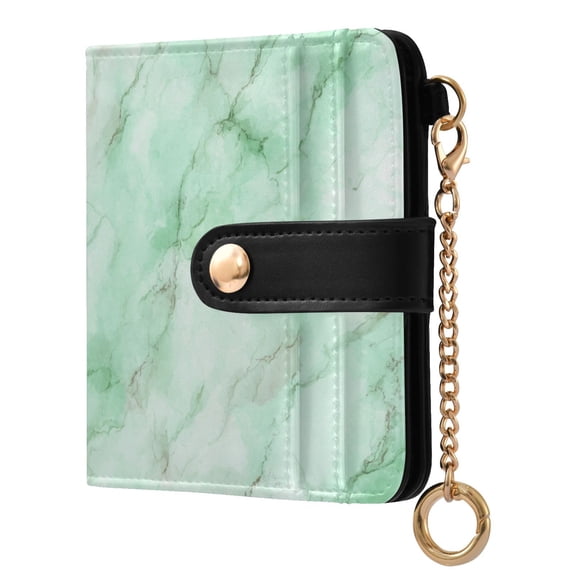 Womens Wallet PU Leather Bifold Small Purse with RFID Blocking Credit Card Holder Light Green Marble Texture Pattern