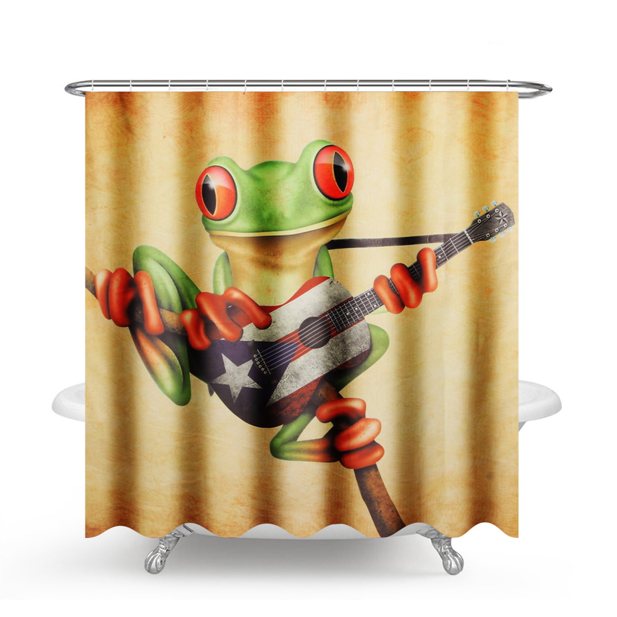 Frog Shower Curtain Set Bathroom Rug Thick Bath Mat Non-Slip Toilet Lid Cover 