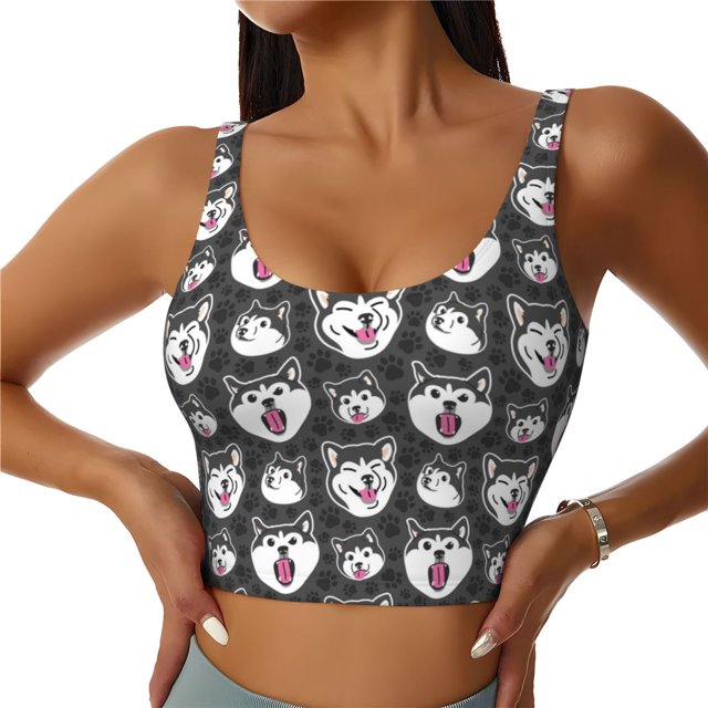 Fotbe HUSKY Face Sujetador Deportivo Largo sin Aros para Mujer con Almohadillas y Soporte Medio, Transpirable y Absorbente, Camiseta Tipo Chaleco o Tank Top-Large
