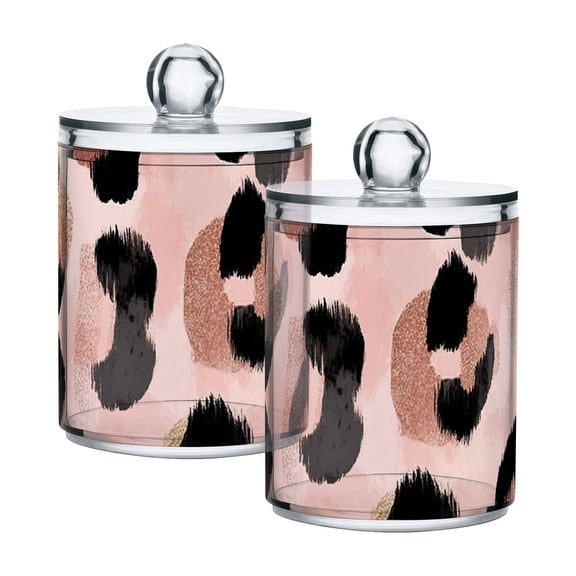 Pink Leopard Skin with Black Dots Translucent Plastic Cans Storage Canisters with Lid Set of 2