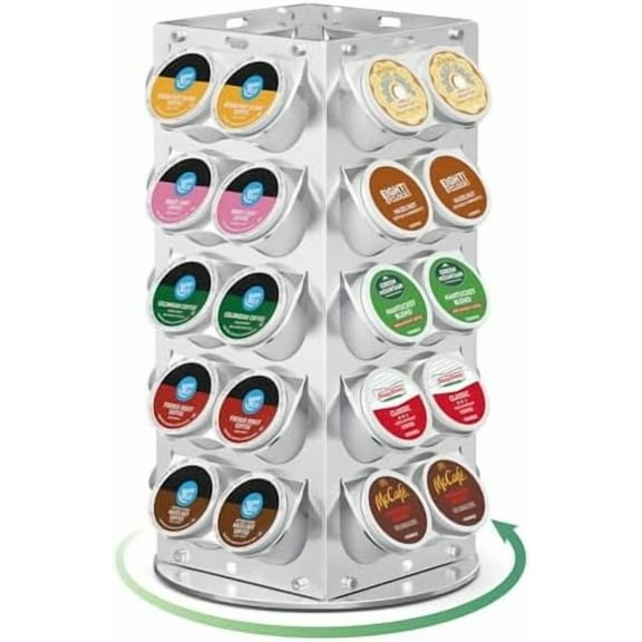 K Cup Holder, Coffee Pod Holder for Keurig – 360° Rotating Aluminum Coffee Organizer for Countertop,Saving Design with Anti-Slip Base for Kitchen or Office,Capacity of 40 Pods,Silver