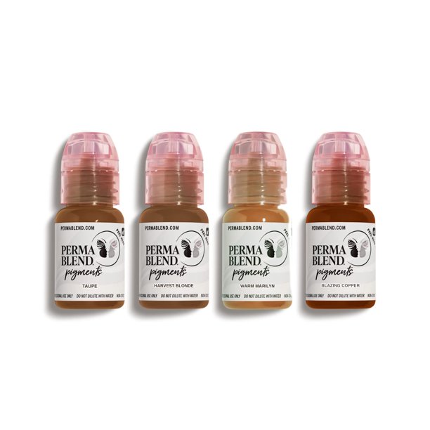 Perma Blend - Kit de tatuaje de pigmentos de luz para cejas - Tinta microblading - Tinta de tatuaje profesional - Modificador de cobre Tinta de tatuaje marrón pardo y marrón negruzco (0.5 oz cada 4 pr