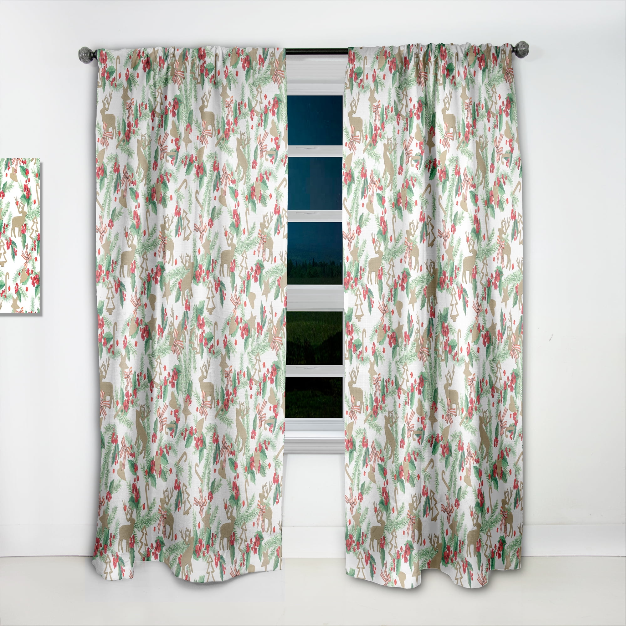 Designart 'Christmas Decoration On White' Floral Curtain Panel