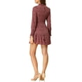 thumbnail image 3 of INSPIRE CHIC Women's Ruffled Crew Neck Vintage Smocked Cuff Floral Layered Mini Dress Brown-Pink M, 3 of 6