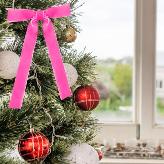 Colorful Velvet Bow Christmas Ornaments – Decorative Hanging Bows for Trees, Wreaths, and Holiday Decor Hot Pink