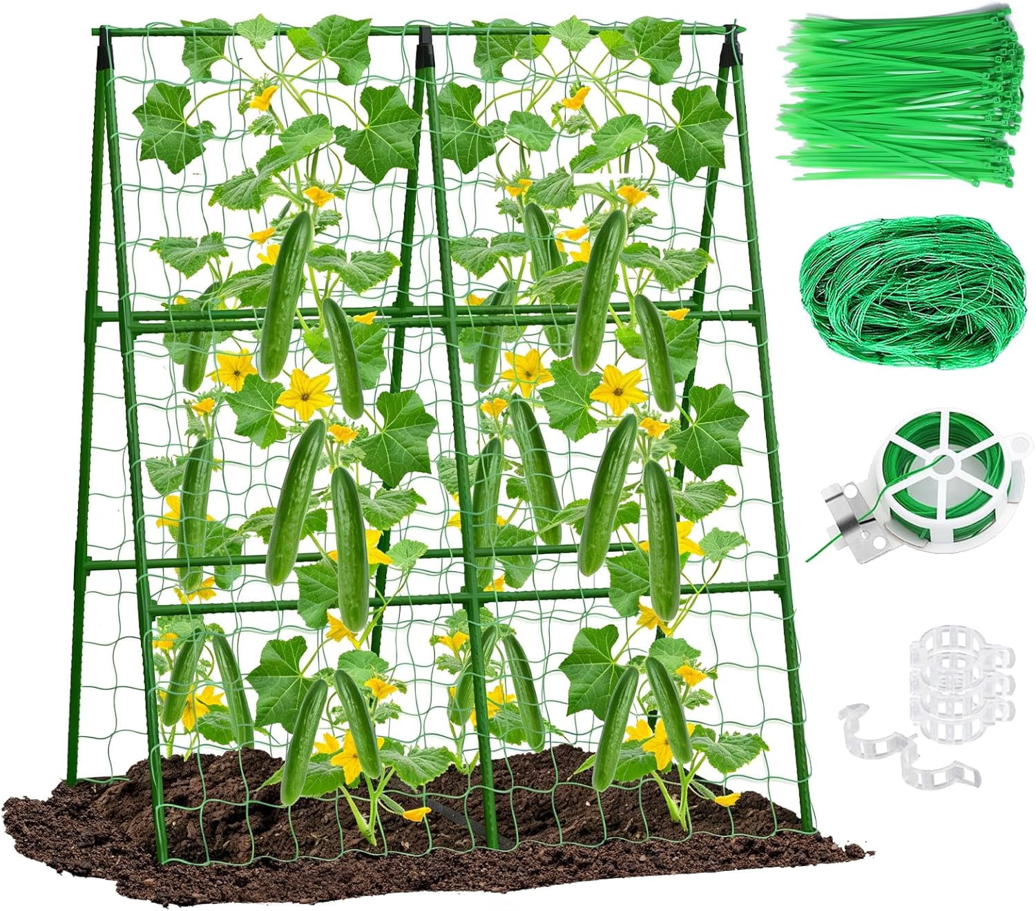 U-Shape Cucumber Trellis for Raised Bed - 47"x47"x22" Metal Garden Trellis with Net & Clips | Rust-Proof Plant Support for Cucumber, Tomato, Peas | Heavy-Duty Outdoor Climbing Plants Trellis